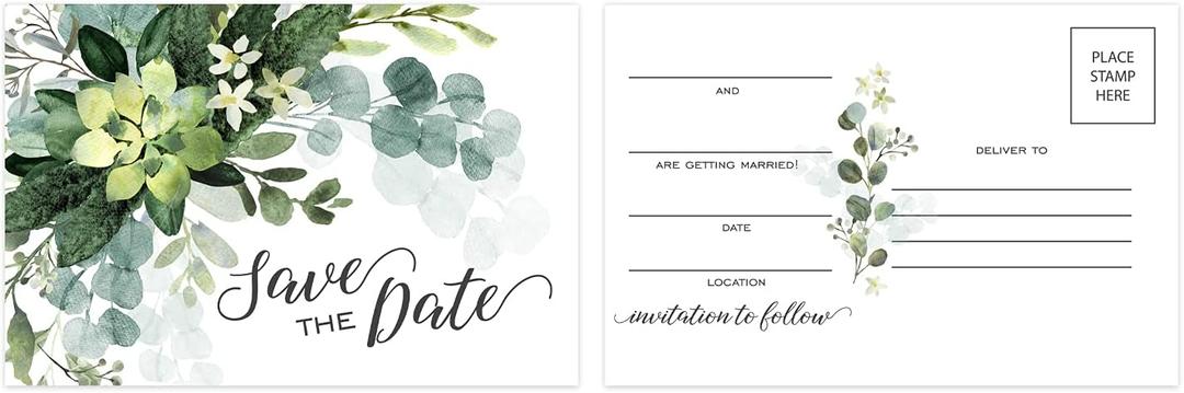Canopy Street Save The Date Greenery Floral Postcards / 50 Beautiful Mailing Postcards / 6" x 4" Botanical Wedding Fill In Note Cards