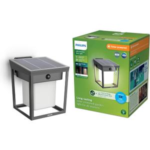 Philips Solar LED 1-Pack Ultra-Efficient Wall Lantern - Blaise, Dusk to Dawn, Automatically Linkable, Daylight and Motion Sensor, 3000K Bright White Light, IP44, Anthracite