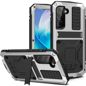 JGY Samsung S23 Metal Case with Kickstand Built-in Screen Protector Camera Glass Sturdy Military Aluminium Armor Durable Full Body Heavy Duty Shockproof Drop Tested Case for S23 (Silver)