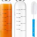 Glass Juice Bottles with Lids Set of 2, 17 oz Reusable Glass Water Bottles with Stainless Steel Caps, BPA Free,Leak Proof,Dishwasher Safe,for Refrigerator, Juicing, Iced Coffee, Cold Brew