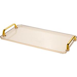 Acrylic Serving Tray with Handles - Multi-Use Plastic Tray for Party, Kitchen & Bathroom - Decorative Valet Tray for Ottoman, Dessert & Coffee Table (Amber)
