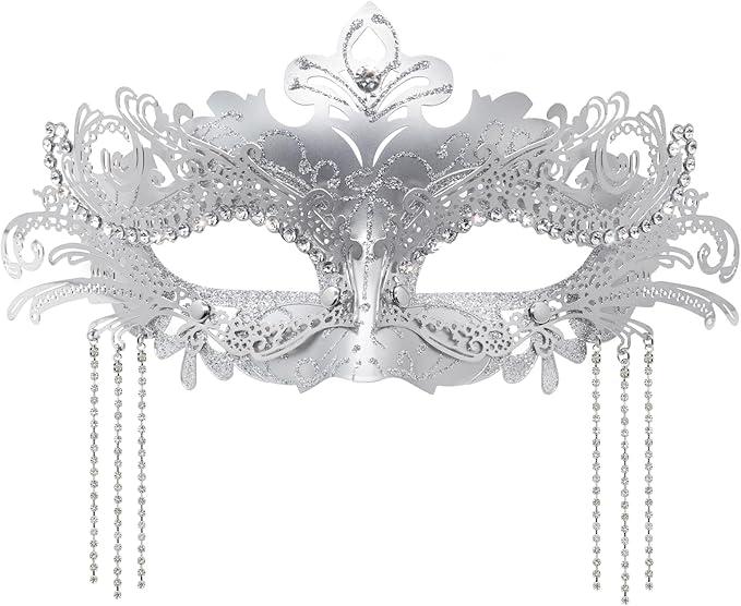 Masquerade Mask with Rhinestone Chains Venetian Mask Mardi Gras Decoration for Carnival Party Costume Masks