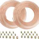 25 ft 3/16 Copper Coated Brake Line Kit Complete Replacement Brake or Fuel Tubing (Includes 16 x 2 Fittings), Easy to hand bend (.028) Wall Thickness, Rust Proof (2 kits)