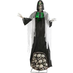 Haunted Hill Farm 7-Ft. Tall Graveyard Ghoul, Motion Activated Scary Halloween Prop, Battery Operated with On-Off Switch, Light-Up Eyes and Chest for Indoor or Covered Outdoor Halloween Decorations