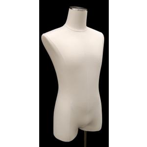 (JF-M1WL+BS-05BK), White Linen Cover Male Body Form with Black Rectangle Metal Base