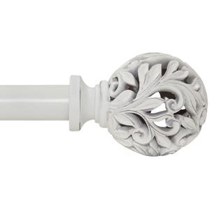 Heavy Duty Curtain Rod 36 to 120 Inches (3-10 ft)，1-Inch Diameter Adjustable Drapery Rod with Decorative Carved Leaf Finials, Weathered White Curtain Rods for Living Room & Bedroom