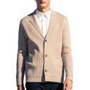 ZVX Men's Solid Color Knitted Cardigan Sweater Fall and Winter Large V-Neck Top, Lapel Versatile Casual Cardigan Sweater Light Khaki XX-Large