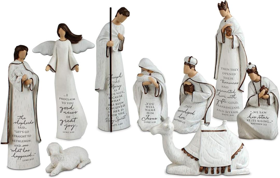 Lighthouse Christian Products A Savior is Born 9 Piece 7.25 Inch Resin Scriptured Christmas Nativity Set