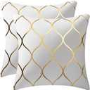 Gold Velvet Throw Pillow Covers Off White: 2 Pack 16x16 Inch Square Decorative Pillow Cases for Bedroom Sofa Couch Living Room