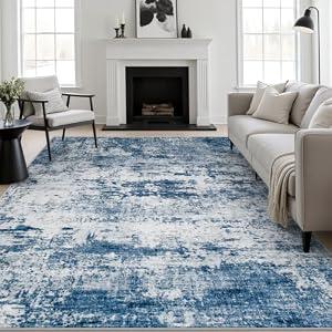 FXRHLP 10x12 Area Rug Living Room: Modern Washable Indoor Soft Carpet Blue