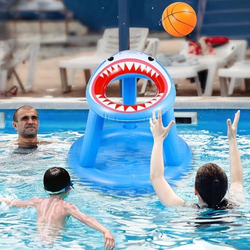 JOINBO Pool Basketball Hoop Games Toys, Floating Inflatable Pool Shark Games Indoor/Outdoor for Kids Adults with 1 Basketball