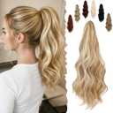 FELENDY 16" Ponytail Extension Long Curly Wavy Ponytails Clip in Claw Hair Extension Pony Tails Natural Looking Synthetic Hairpiece for Women Bleach Blonde mix Light Blonde