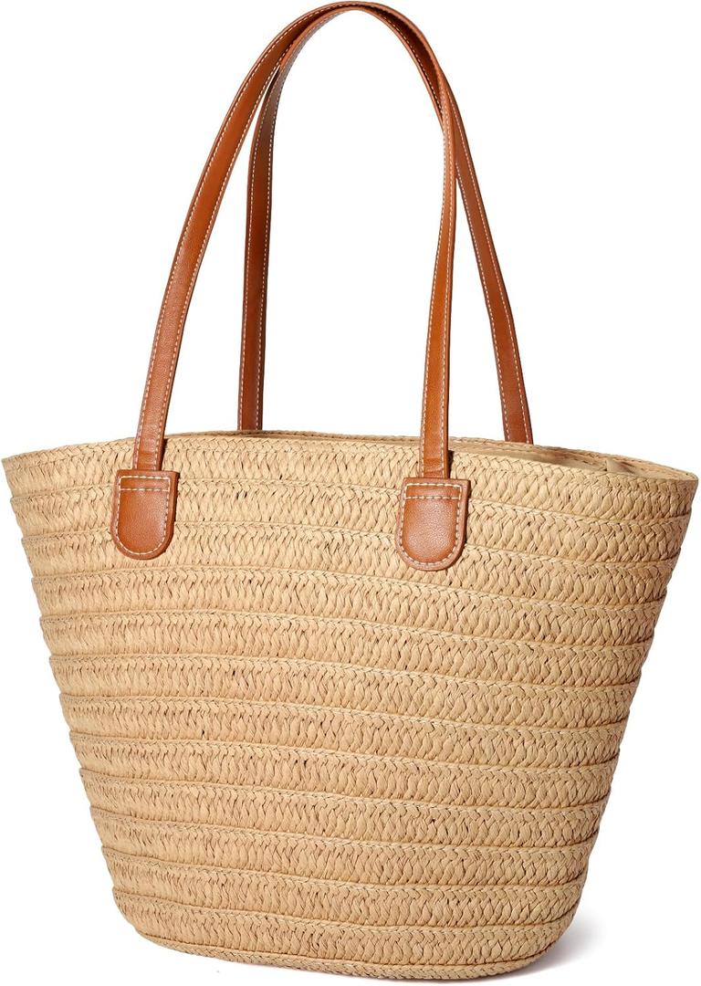 Hommtina Straw Bag Womens Straw Beach Bag Vacation Purse for Summer (Khaki7)