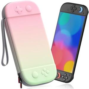 STARTRC GAMES Slim Carrying Case for Nintendo Switch 2 2025, Hard Shell Travel Case with 12 Game Card Slots, Portable Carry Bag for Switch 2 Console Pink & Green