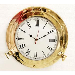 Nagina International 12" Antique Marine Solid Brass Ship Porthole Analog Clock Nautical Wall Hanging Clock Home Decor (12 inches (Diameter))
