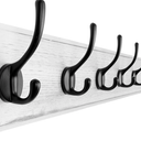 Dseap Coat Rack Wall Mount: 38-1/4" Long, Patented, Heavy-Duty, 10-Double-Hooks Wooden Hanger Rail for Winter Coats Hat Jacket Clothing, White & Black