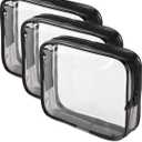 SIAM'S Clear Makeup Bag Waterproof Quart Size Bag,TSA Approved Toiletry Bag - Travel Makeup Cosmetic Bag for Women, Carry on Airport Airline Compliant Bag, 3 Pack (3, black)