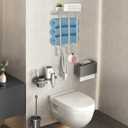 Bathroom Towel Rack with 4 Hooks - Wall Mount Towel Holder for Bathroom with Metal Shelf, Ideal Bathroom Storage Organizer and Decor Grey