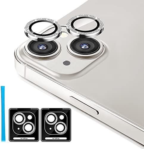 Jeluse 2X2 Pack Camera Lens Protector for iphone 14 Plus for iphone 14, 9H Tempered Glass Screen Protector Cover [Alignment Kit Eazy installation] Metal Individual Ring 3 PACK