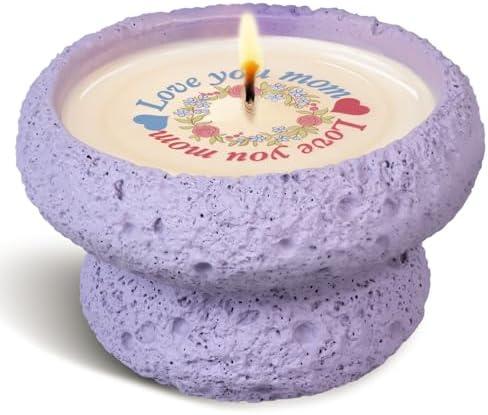 NIARION Gifts for Mom from Daughter, Magic Birthday Gifts, Christmas Day Gift, Lavender Candles, Love You Mom Pattern, Soy Candles for Home, Purple