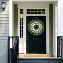 26" Daisy & Eucalyptus Wreath for Front Door, Porch, Window - Large Artificial Silk Flowers Outdoor Wreath for Home, Farmhouse Decor - Spring, Summer, Fall, All Seasons (White & Green)