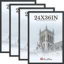 24x36 Poster Frame 4 Pack, Black Wood 36x24 Picture Frame, Polished Plexiglass, Vertical or Horizontal Wall Display for Photos & Artwork