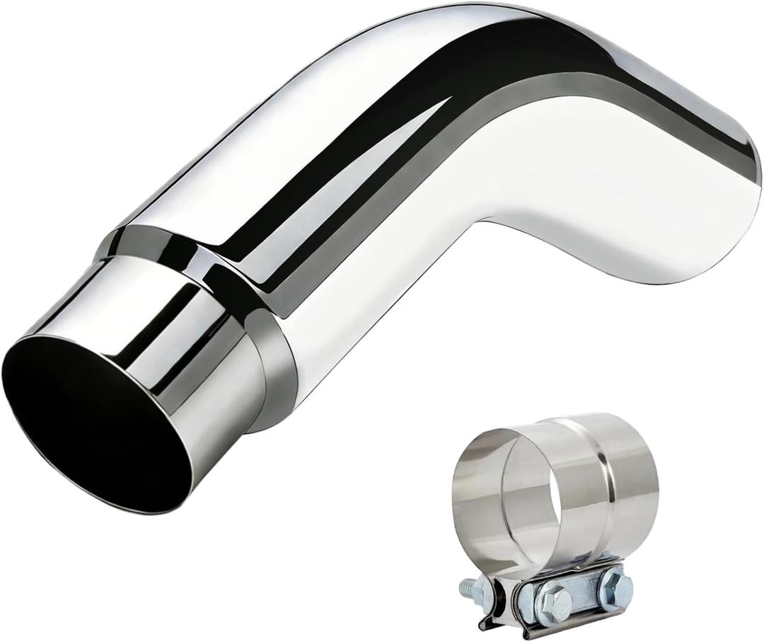 4-6 Inch Exhaust Elbow - Diesel ExhaustTip with Clamp, 4" Inlet 6" Outlet Chrome/Silver Finish,No-Weld Installation for Trucks, Cars, Pickup