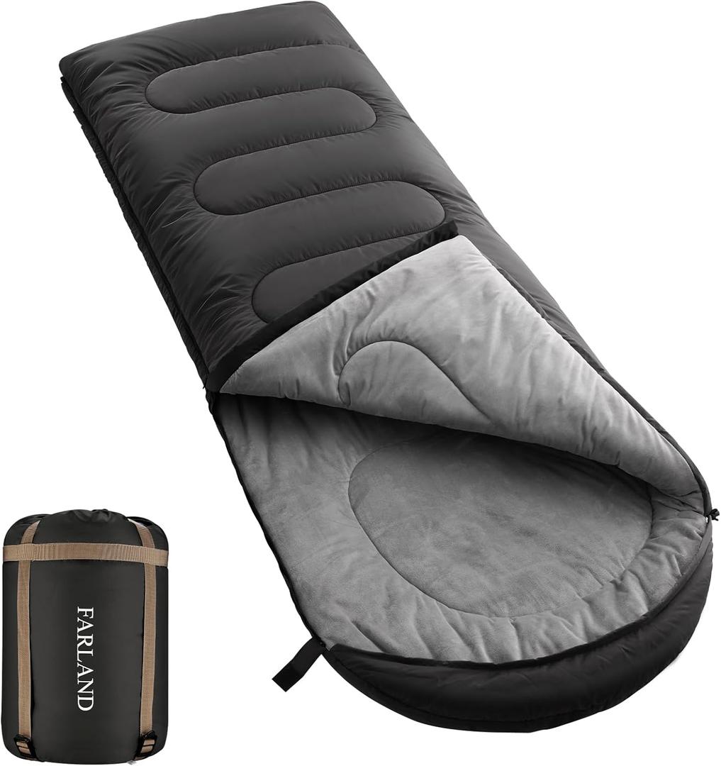 FARLAND Sleeping Bag for Adults, Cold Weather & Warm Plush Fleece-Lined Interior - Portable Waterproof Windproof with Compression Sack for Camping Hiking Traveling Indoor & Outdoor (dark grey)