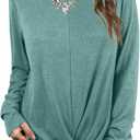 Jescakoo Tunic Tops For Leggings For Women Twist Front Long Sleeve Crew Neck Shirts (XXL)