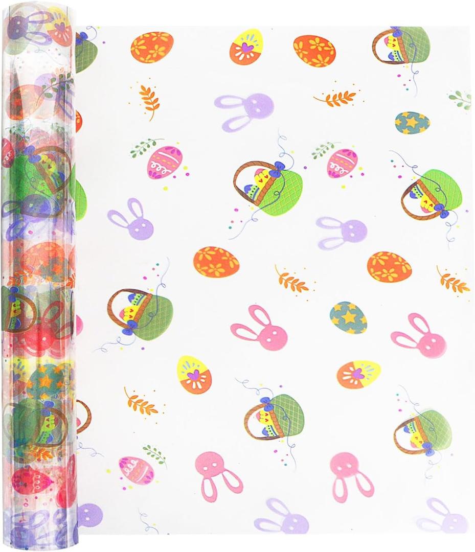 JOYIT 100ft Easter Cellophane Wrap Roll with Egg (17.5 in x 100 ft) - 3 Mil Thick Easter Wrapping Paper Roll, Easter Cellophane Bags for Baskets Candy Gift Wrapping