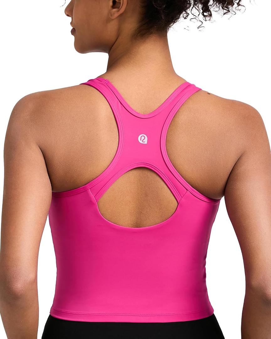 RUNNING GIRL Workout Tank Tops with Built in Bras for Women,Compression Shirt Strappy Back Athletic Yoga Tops (Pink, M)