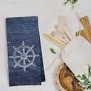 Navy Nautical Dish Towels Set - Nautical Waffle Weave Hand Towels for Bathroom, Nautical Kitchen Tea Towels, Ocean Themed Navy Blue Hand Towels (16x24 Set of 2)