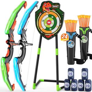 2 Pack Bow and Arrow for Kids, LED Light Up Archery Set with 24 Suction Cup Arrows, 1 Standing Target, 6 Score Targets & 2 Quiver, Indoor Outdoor Sport Gifts for Boys Girls Ages 4-8