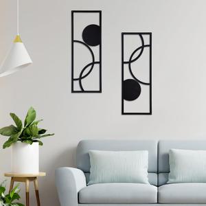 TYLCC Black Metal Wall Decor Modern Abstract Minimalist Geometric Aesthetic Wall Art for Living Room Bedroom Decorations - 2 Pcs (Simple-1-Large)
