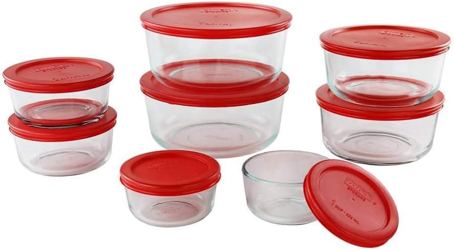 Pyrex Simply Store (8-Pack) Glass Food Storage Containers Set, (1, 2, 4 & 7 Cup) Meal Prep Containers With Plastic BPA-Free Lids, Dishwasher & Microwave Safe