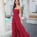 Women Strapless A Line Maxi Dress Tube Top Backless Casual Summer Dress (Red) S