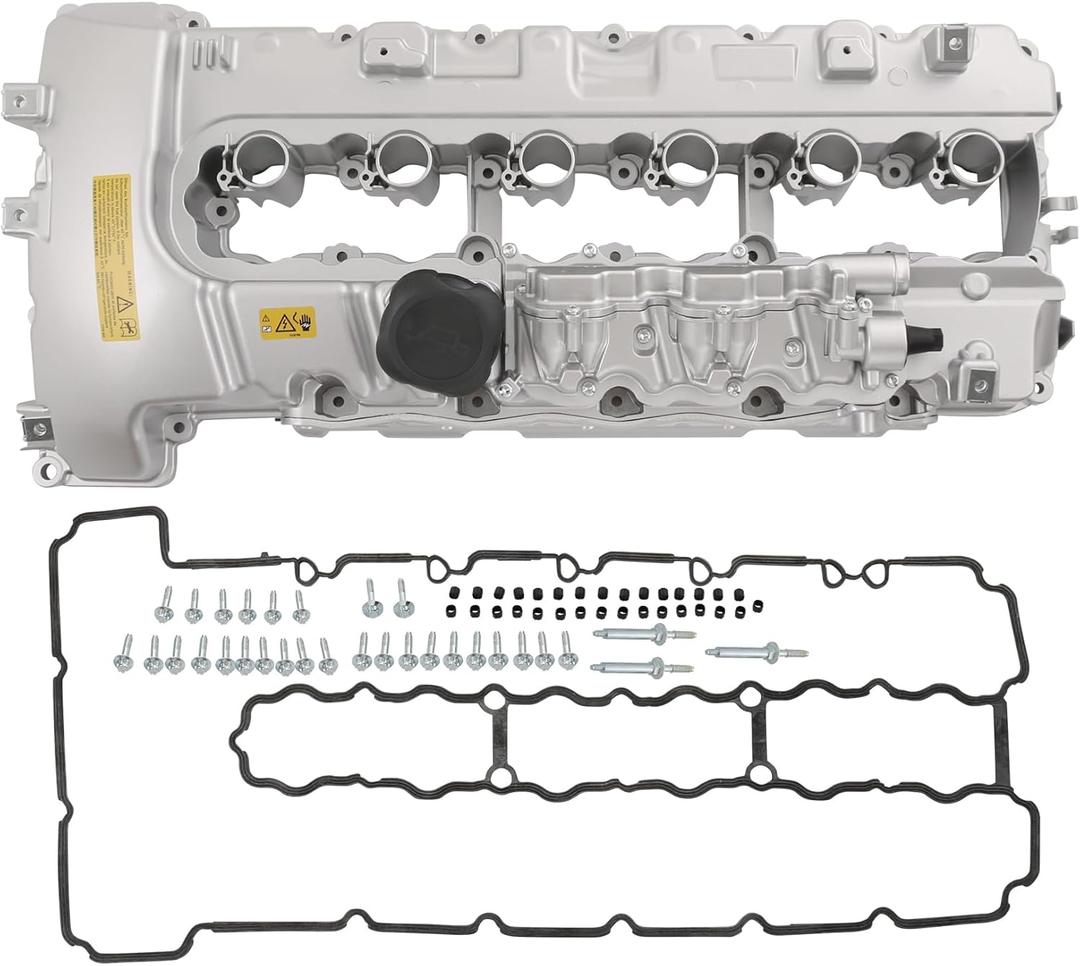Upgraded Aluminum Engine Valve Cover with Gaskets 11127565284 Replacement for BMW 135I 335I 535I 740I 740Li M2 M235i M240i L6 Z4 X6 N54 Turbo 3.0L Valve Cover Kit Replace 264-936, 264936, 7565284