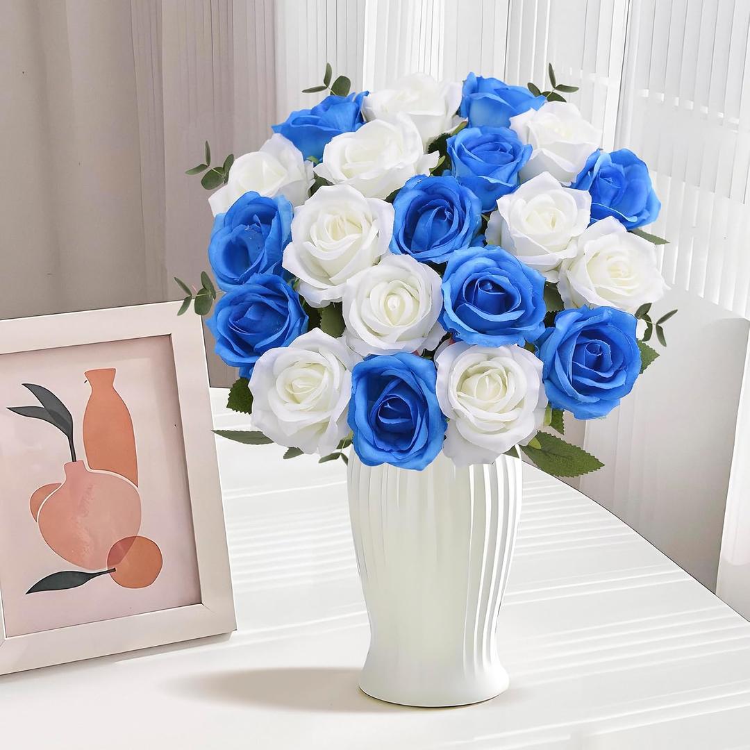 20PCS Artificial Roses with Long Stems - Realistic Silk Flowers