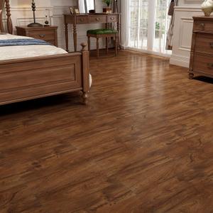 Yenhome 6"X36" Wood Peel and Stick Flooring Waterproof Brown Wood Vinyl Peel and Stick Floor Tile Bathroom Kitchen Flooring Self Adhesive Stick on Floor Tiles for Bedroom (17plank, 25.5 Sq.Ft)