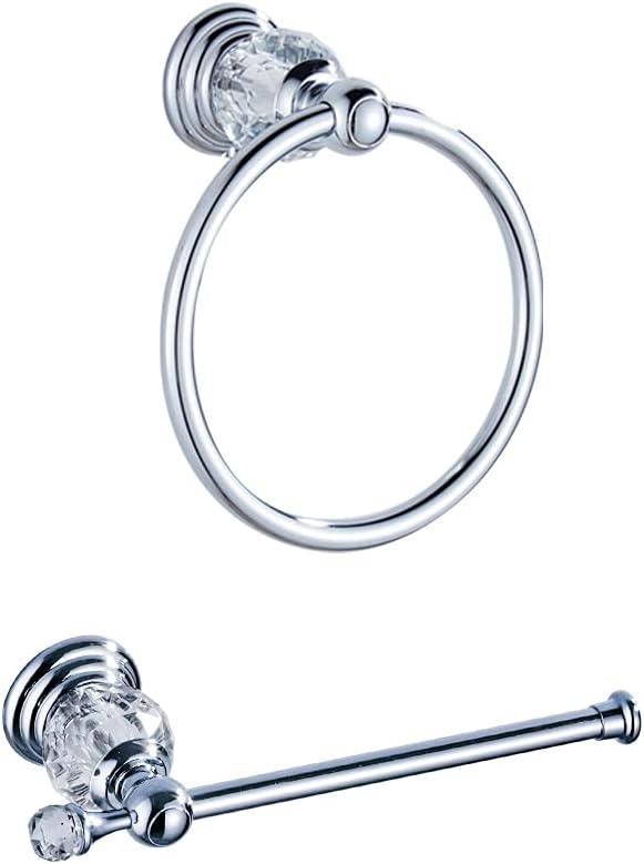 WOLIBEER Crystal Toilet Paper Holder Chrome Hand Towel Ring Towel Holder Bathroom Accessories Polished Wall Mounted 2 Pieces (Silver)