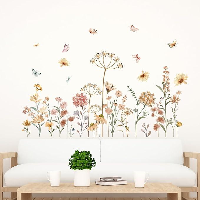 Boho Flower Wall Stickers for Girls: Nursery Baby Room Peel and Stick Removable Wall Decals for - Ages 1-12 Years Vinyl Wall Decor