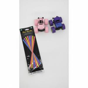 Two Toy fidget Monster trucks and 8 CT Pack of Glow in the dark Glow Sticks