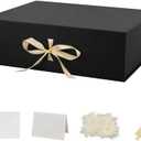 BoxSkivra Black Extra Large Gift Box with Lid 1 Pack 19x16x6 Inch Large Gift Boxes with Crinkle Paper & Card Magnetic Gift Box with Ribbon for Wedding Dress, 1 count