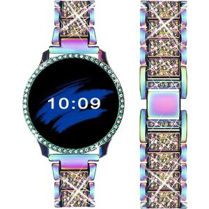 Mosonio Compatible with Samsung Galaxy Watch FE 2024 40mm/Galaxy Watch 5 Band 40mm 44mm/ Galaxy Watch 4 Band 40mm 44mm with Protective Cover Case, 20mm Bling Metal Galaxy Watch Band for Women (Silver, Black, Rose Pink, Rose Gold, Colorful, Starlight)