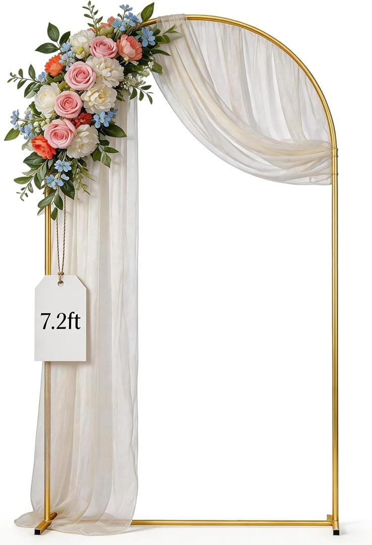 7.2FT Gold Metal Arch Backdrop Stand for Weddings, Birthdays & Garden Decor, Semicircle Frame, Sturdy Powder-Coated Metal, Easy to Assemble, Indoor & Outdoor Use