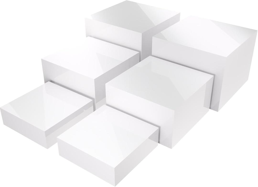 Buffet Risers, Food Risers for Buffet Table, Display Stand Shelf for Catering Dessert Collectibles Jewelry Figures Show, White Acrylic Cube Display Nesting Risers with 6Pcs Hollow Bottoms 8''x9''x10'' ((8*9*10)*2, White)