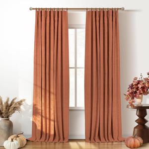 INOVADAY 100% Blackout Curtains for Bedroom, Black Out Curtains 96 Inch Long, Clip Rings Linen Blackout Drapes, Thermal Insulated Room Darkening for Living Room, 2 Panels - Orange,W50xL96