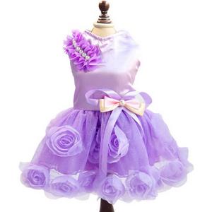 SMALLLEE_LUCKY_STORE Pet Small Dog Puppy Cat Clothes Coat Wedding Costume Satin Rose Formal Dress Tutu Purple Violet S