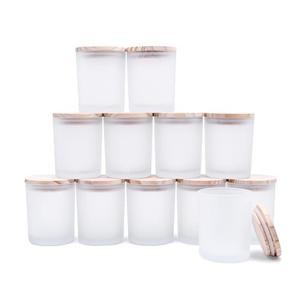 SHOWIN Thick Candle Jars for Making Candles 12 Pcs, 7 OZ Empty Jars with Wood Lids for Candle Making, Sample Container, Frosted White