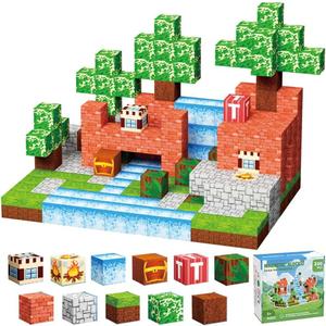 200pcs magnetic building blocks game-based construction, forest grassland, brick house theme, magnet assembling construction toys, sensory gifts for creative thinking.Birthday gifts for boys and girls